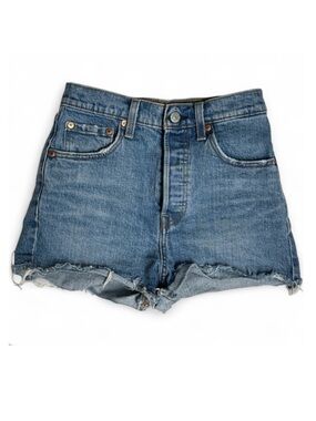 Levi’s Premium Ribcage Shorts Women Size 25 Blue Denim Raw Hem Coaatal Cowgirl